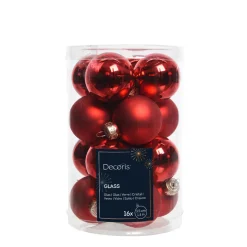 Mini Weihnachtsbaumkugeln aus Glas, weihnachtsrot glanz/matt, Ø3,5cm, 16St/Box, Decoris