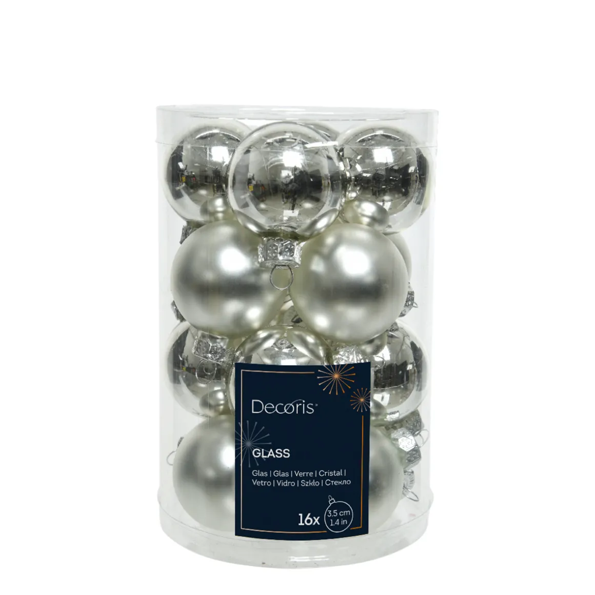 Mini Weihnachtsbaumkugeln aus Glas, silber glanz/matt, Ø3,5cm, 16St/Box, Decoris