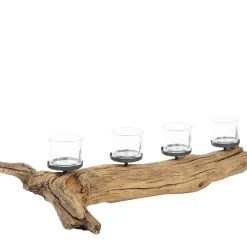 Naturholz Windlicht Eichenast, Naturast mit 4 Kerzengläser, 75cm, WMG Grünberger