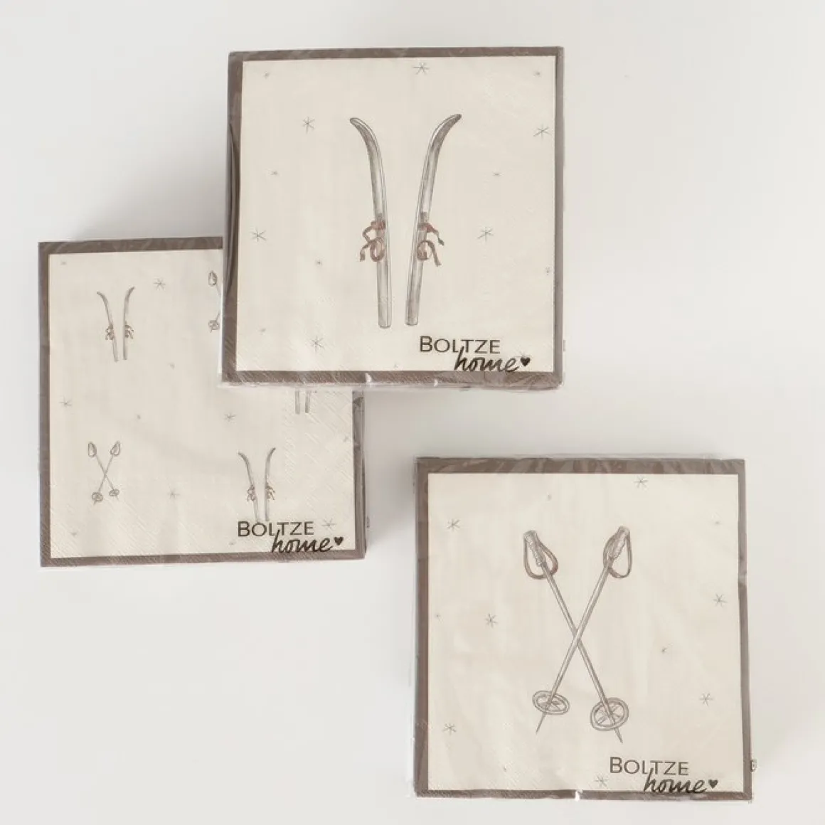 Papierservietten Mountains Skistöcke, Serviette Winterskistöcke, 33x33cm, 20St/Pack, Boltze Home Collections