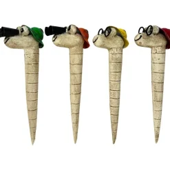 Pflanzenstecker Regenwurm used look, Metallwurm mit Brille/Fernglas und Hut, 29cm