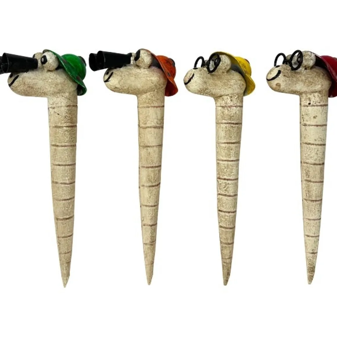 Pflanzenstecker Regenwurm used look, Metallwurm mit Brille/Fernglas und Hut, 29cm