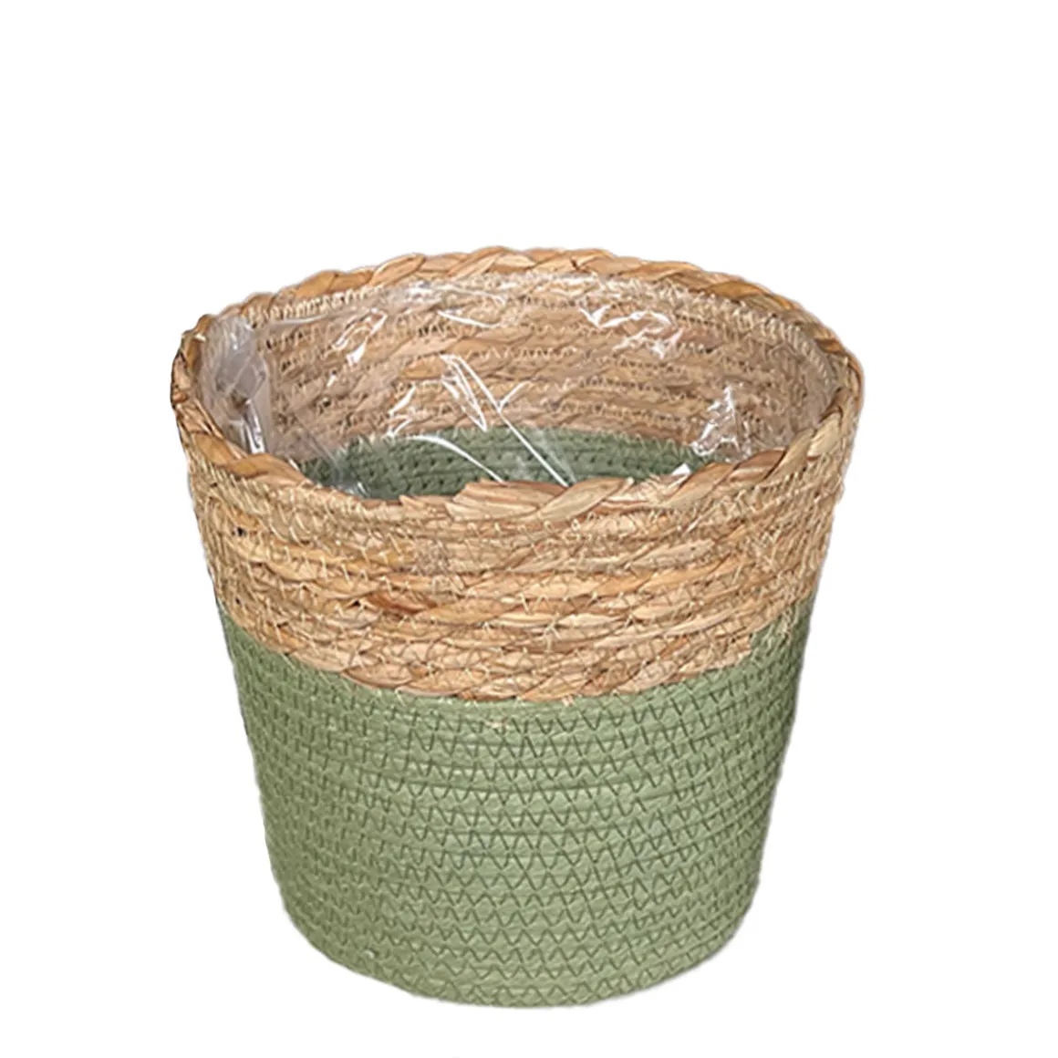 Pflanzkorb Seegras Natur, Übertopf gekordelt grün-natur, 18cm, Naturkorb