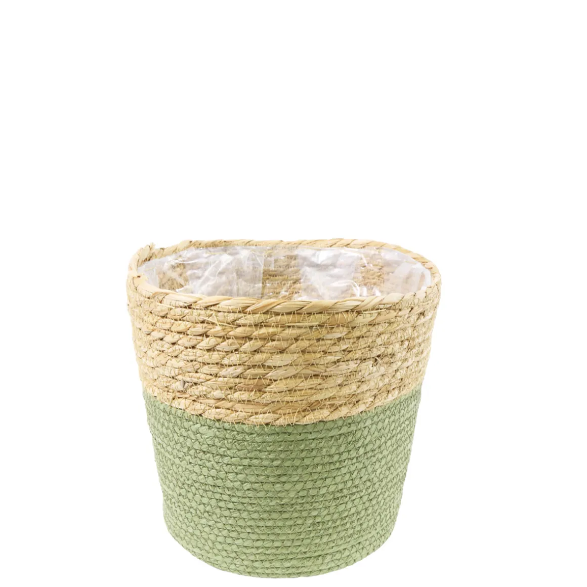 Pflanzkorb Seegras Natur, Übertopf gekordelt grün-natur, 18cm, Naturkorb