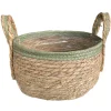 Pflanzkorb Seegras natur, Übertopf mit Henkel natur mit grünem Rand, 24cm, Naturkorb