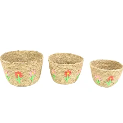 Pflanzkorb Seegras mit Blumen, Übertopf natur mit Blumen, 19x13cm, Naturkorb