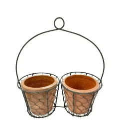 Pflanztopf doppelt, Drahtkorb mit 2 Keramiktöpfe, 23x20cm