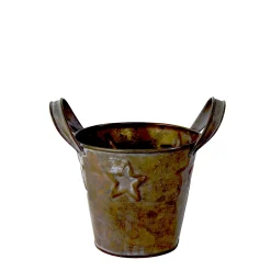 Pflanztopf Sterne Antik, Übertopf mit Henkel und Sterne, used look braun-gold, 12x10cm