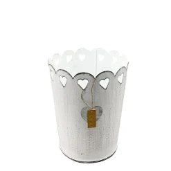 Pflanztopf Shabby Chic weiß mit Herzen, Metalltopf weiß used look, 8x9cm