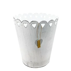 Pflanztopf Shabby Chic weiß mit Herzen, Metalltopf weiß used look, 9x11cm