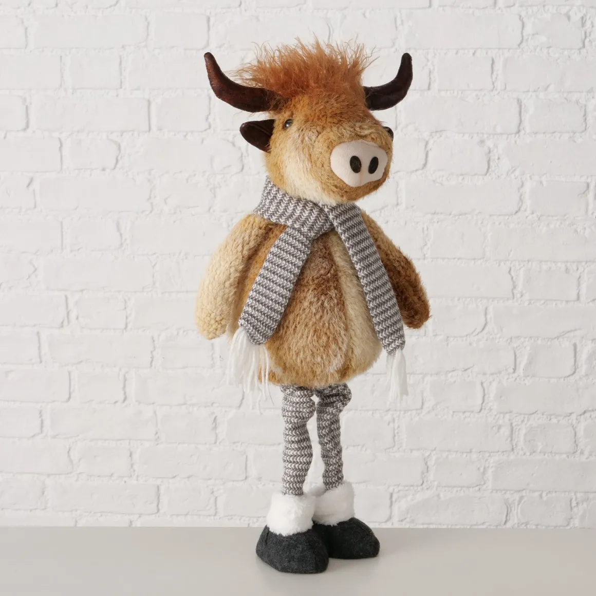 Plüsch Hochlandrind Buffy braun mit Teleskopbeine, ausziehbar bis 67cm, Boltze Home Collection