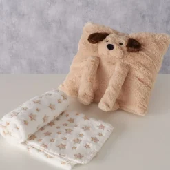 Plüsch Kissen Hund Noah, kuscheliges Hundekissen mit einsteckbarer Plüsch-Sternen-Decke, Boltze Home Collections