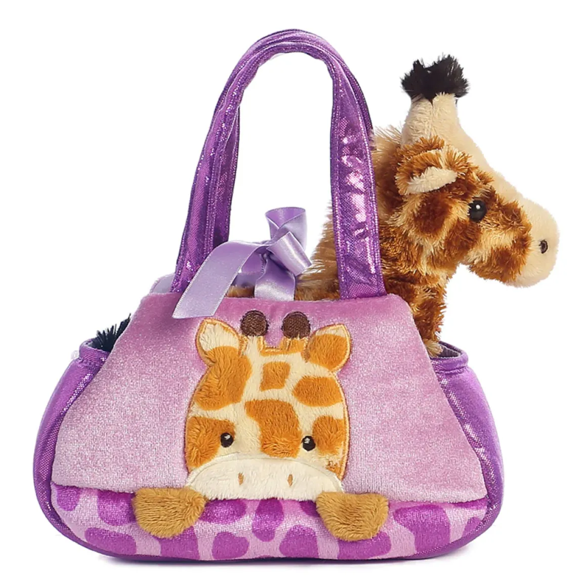 Plüsch Tasche mit Stofftier, Giraffe, braun-creme/violett, Fancy Pals, 20cm, Aurora World