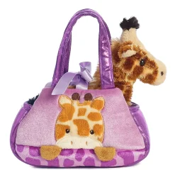 Plüsch Tasche mit Stofftier, Giraffe, braun-creme/violett, Fancy Pals, 20cm, Aurora World