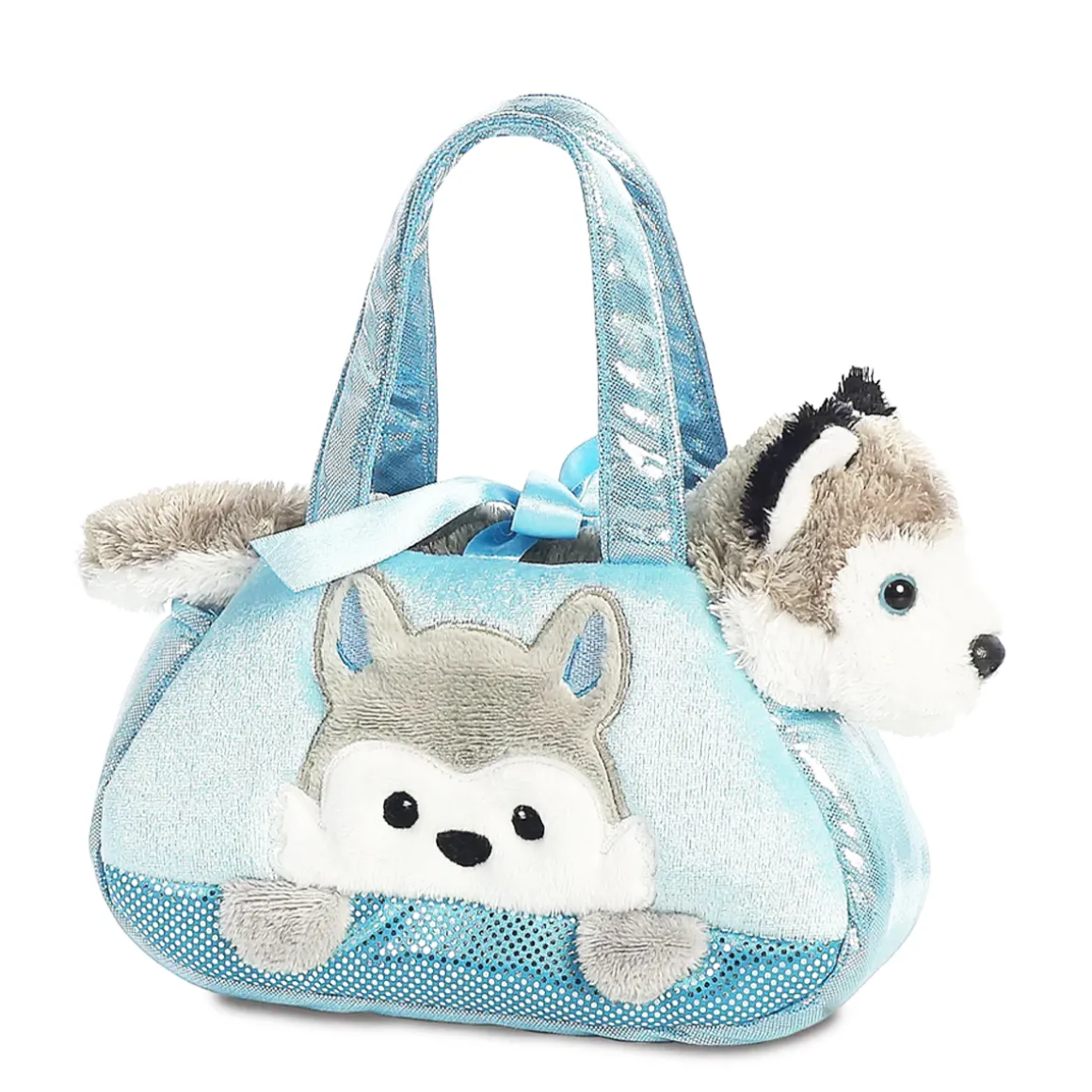 Plüsch Tasche mit Stofftier Hund Husky grau-weiß, Fancy Pals, Peek-a-Boo, 20cm, Aurora World