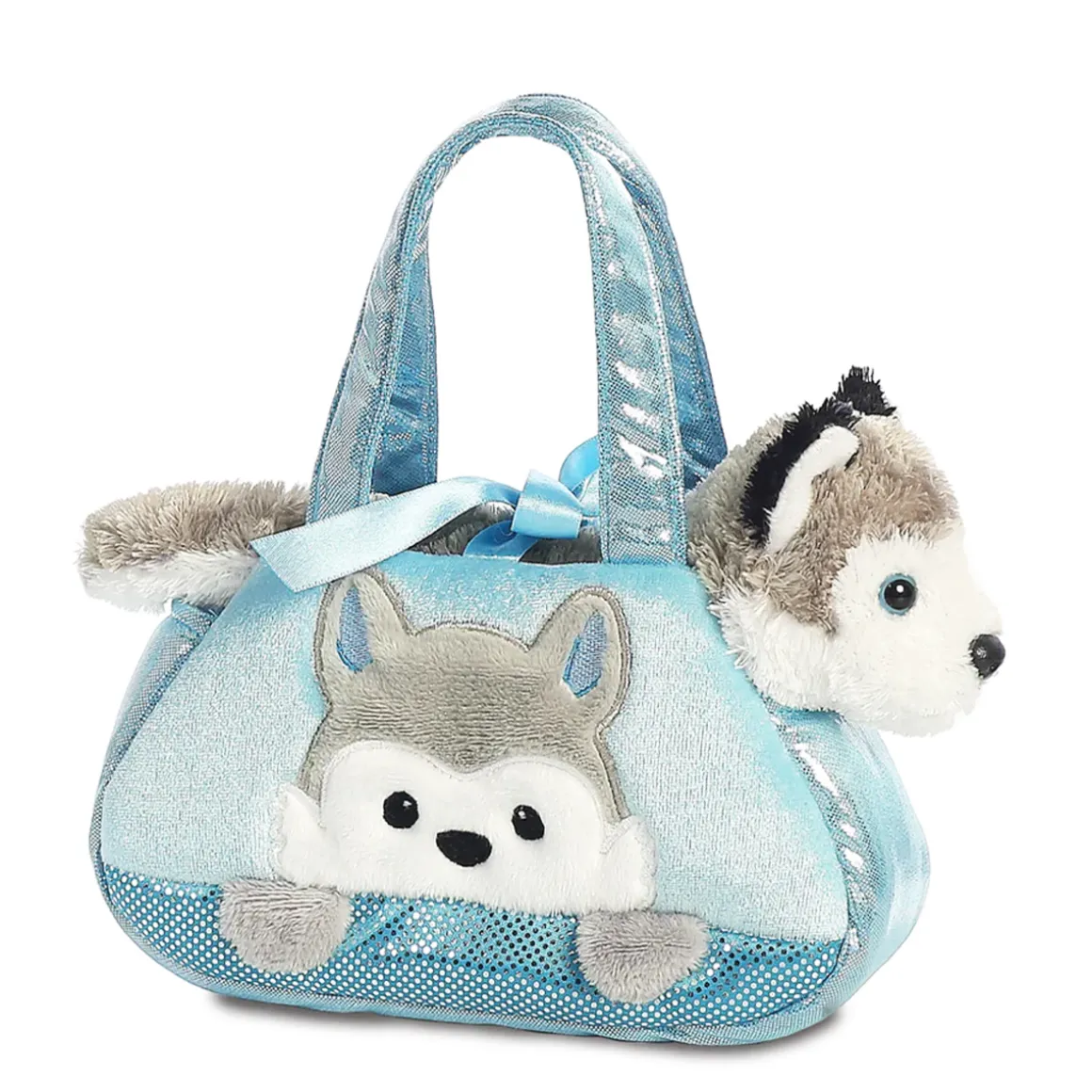 Plüsch Tasche mit Stofftier Hund Husky grau-weiß, Fancy Pals, Peek-a-Boo, 20cm, Aurora World