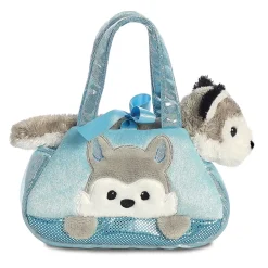 Plüsch Tasche mit Stofftier Hund Husky grau-weiß, Fancy Pals, Peek-a-Boo, 20cm, Aurora World
