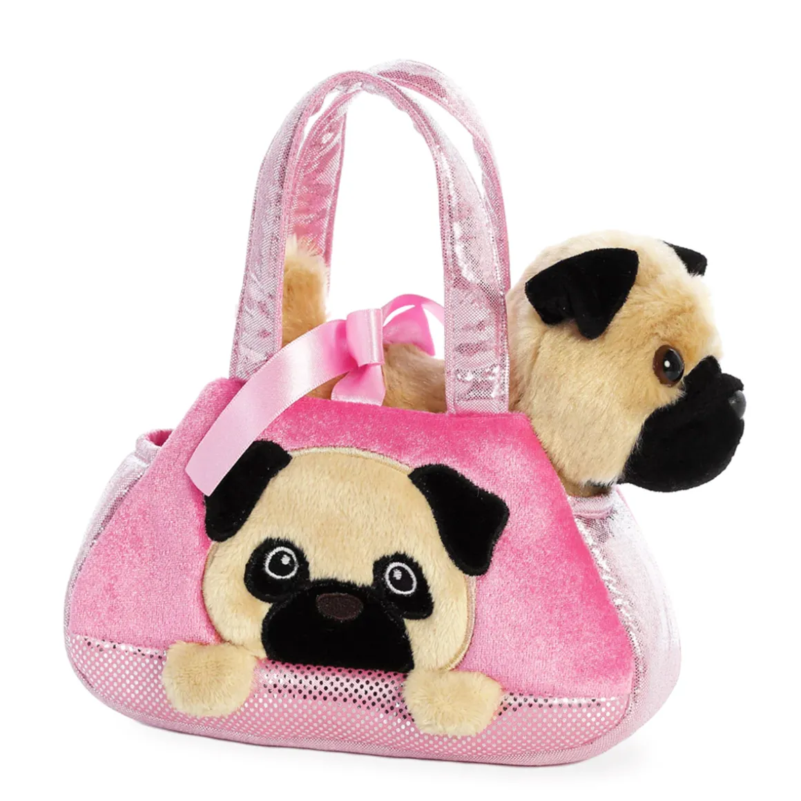 Plüsch Tasche mit Stofftier, Mops, beige-schwarz, Fancy Pals, 20cm, Aurora World