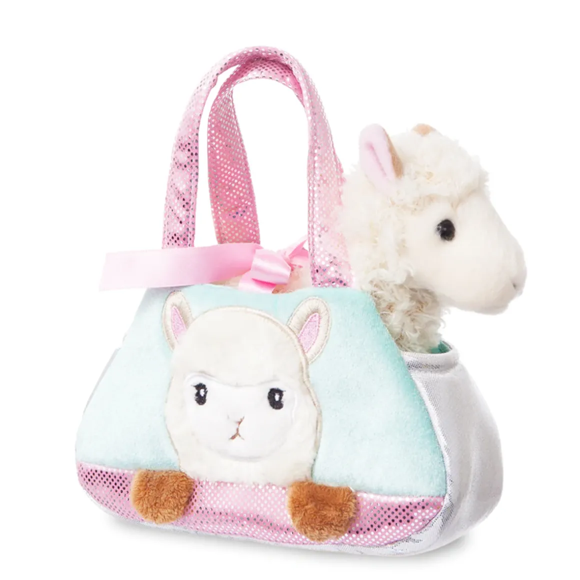 Plüsch Tasche mit Stofftier Alpaka weiß, Fancy Pals, Peek-a-Boo, 20cm, Aurora World