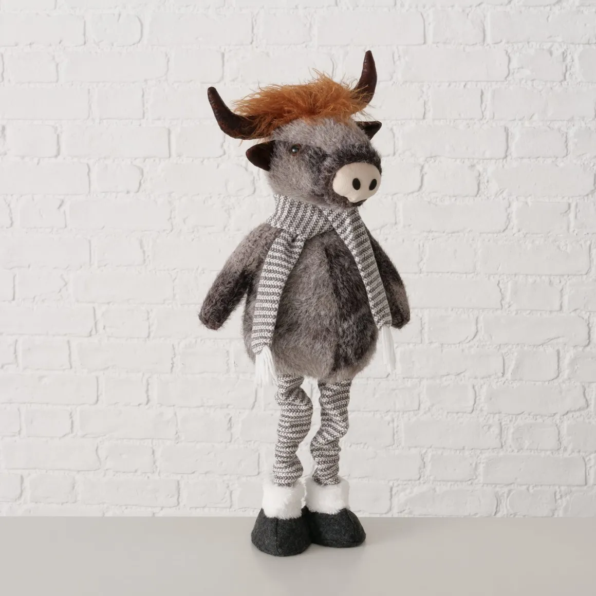 Plüsch Hochlandrind Buffy grau mit Teleskopbeine, ausziehbar bis 67cm, Boltze Home Collection