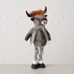 Plüsch Hochlandrind Buffy grau mit Teleskopbeine, ausziehbar bis 67cm, Boltze Home Collection