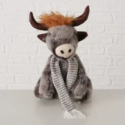 Plüsch Hochlandrind Buffy, Türstopper, kleiner grauer Büffel sitzend, 37cm, Boltze Home Collection