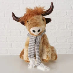 Plüsch Hochlandrind Buffy, Türstopper, kleiner brauner Büffel sitzend, 37cm, Boltze Home Collection