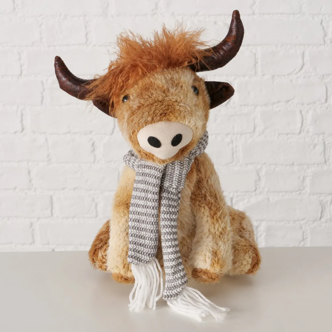 Plüsch Hochlandrind Buffy, Türstopper, kleiner brauner Büffel sitzend, 37cm, Boltze Home Collection