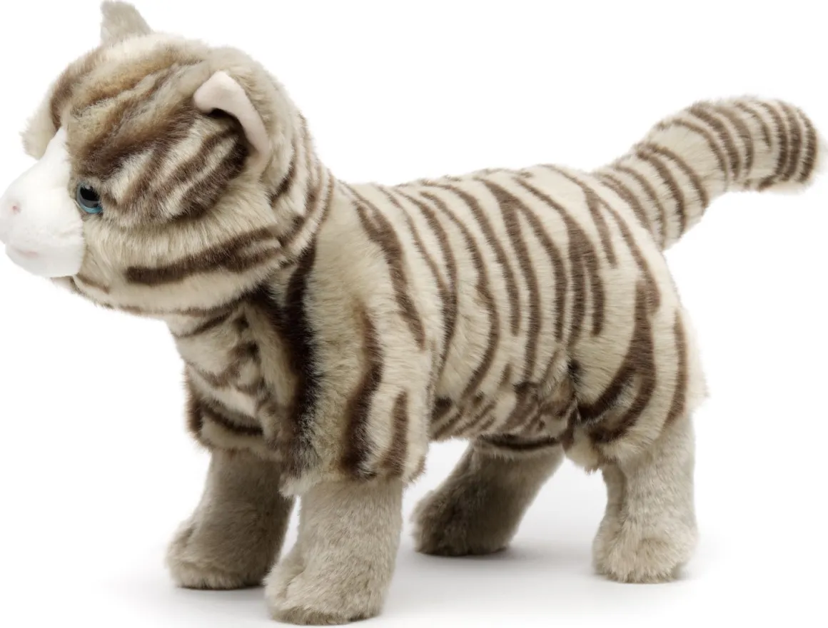 Plüschtier Katze, Kätzchen getigert, grau-beige, 27cm, Uni Toys