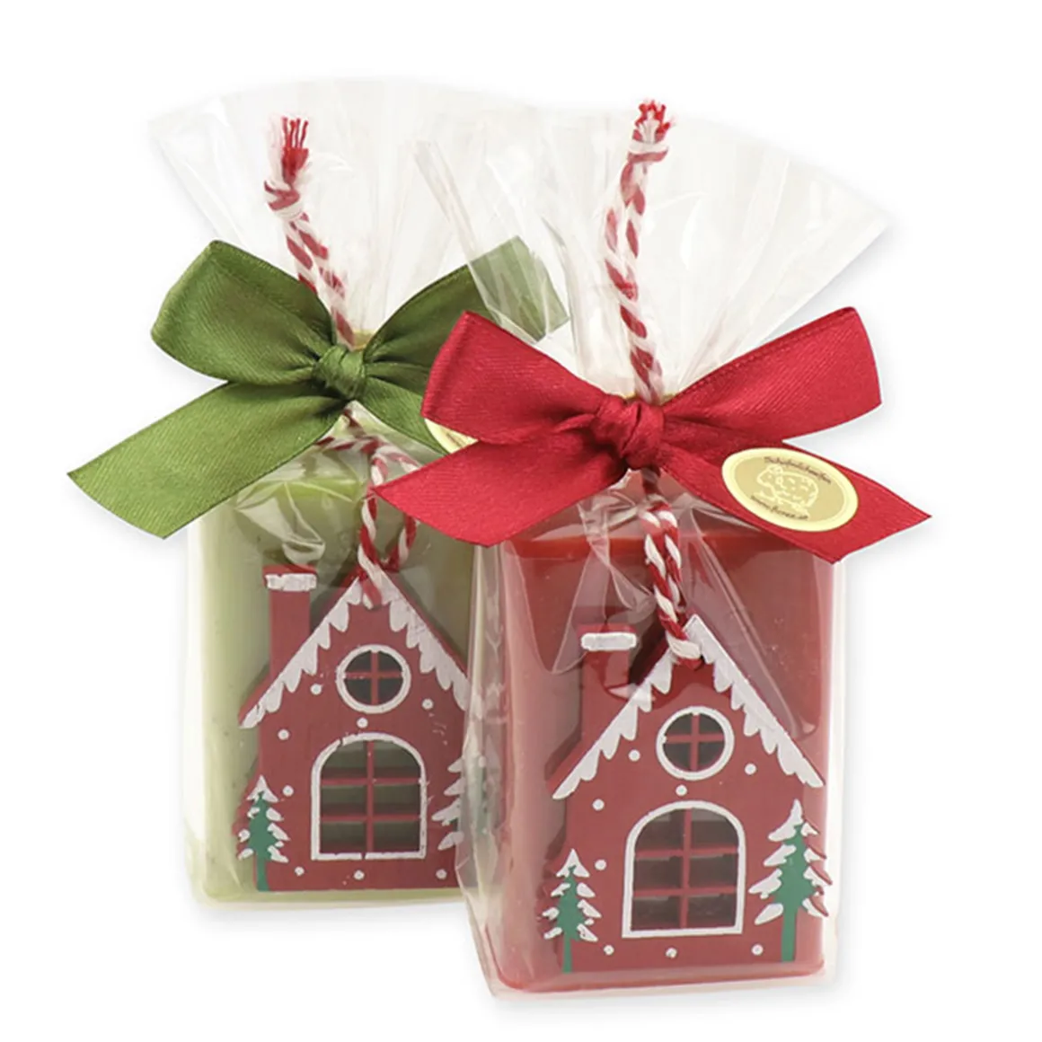 Schafmilchseife Haus rot oder grün eckig, Duft Eisenkraut/Granatapfel, Original Florex Schafmilchseifen