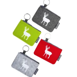 Schlüsselanhänger Hirsch, Filztasche mit Reißverschluß, Hirschmotiv , rot, gün, oder grau, 11cm, Gilde Handwerk