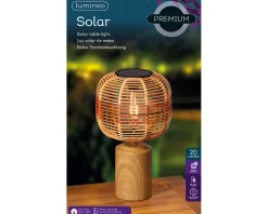Solar Tischlampe Lampenschirm Korb mit Standfuß in Holzoptik, 36cm