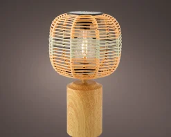 Solar Tischlampe Lampenschirm Korb mit Standfuß in Holzoptik, 36cm