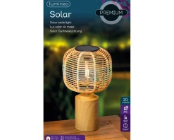 Solar Tischlampe Lampenschirm Korb mit Standfuß in Holzoptik, 36cm