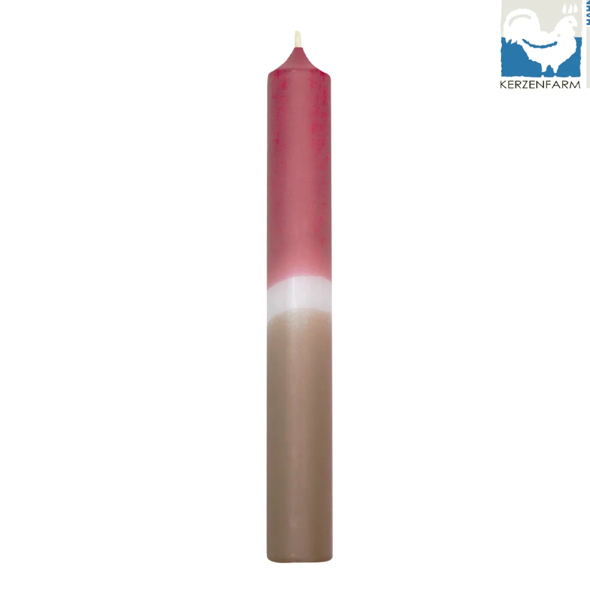 Stabkerze Dip-Dye, altrosa-taupe, Wachskerze, 180x22mm, Kerzenfarm Hahn