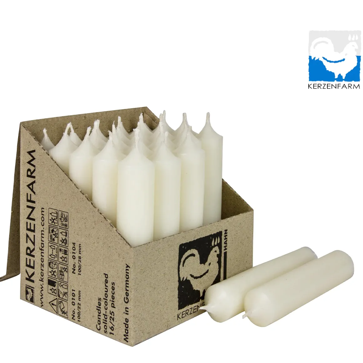 Stabkerze elfenbein rustikal, Wachskerze, 100x22mm, Kerzenfarm Hahn