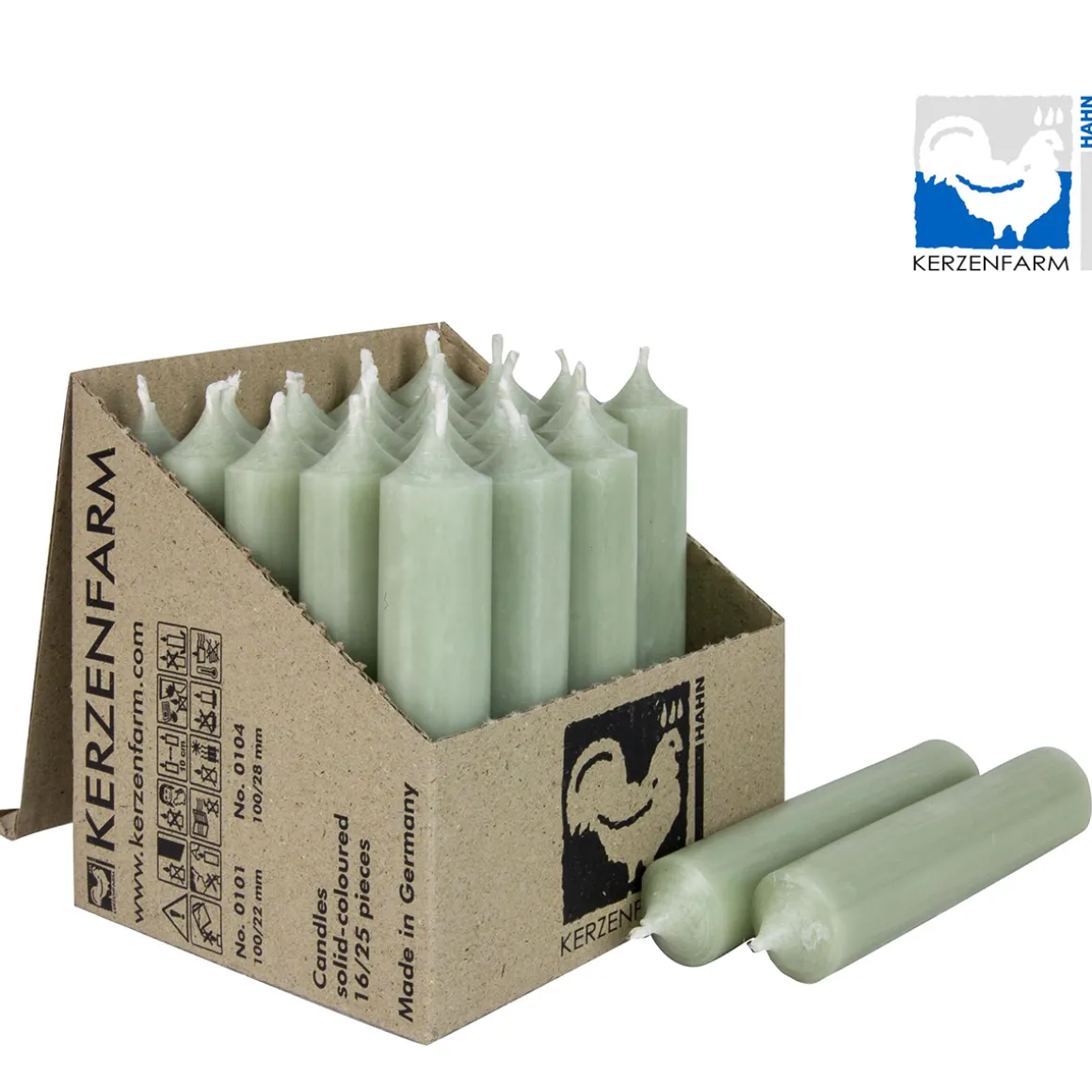 Stabkerze salbeigrün rustikal, Wachskerze, 100x22mm, Kerzenfarm Hahn
