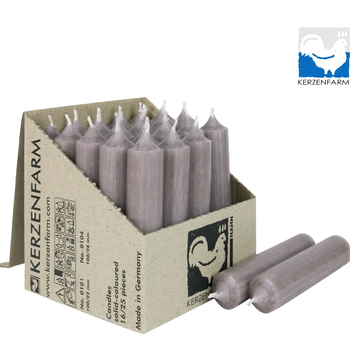 Stabkerze schlamm rustikal, Wachskerze, 100x22mm, Kerzenfarm Hahn