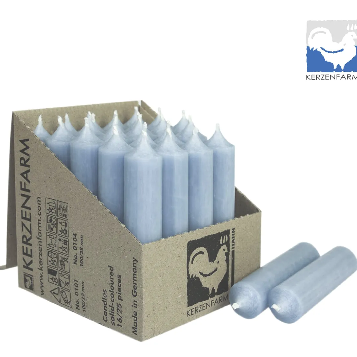 Stabkerze taubenblau rustikal, Wachskerze, 100x22mm, Kerzenfarm Hahn