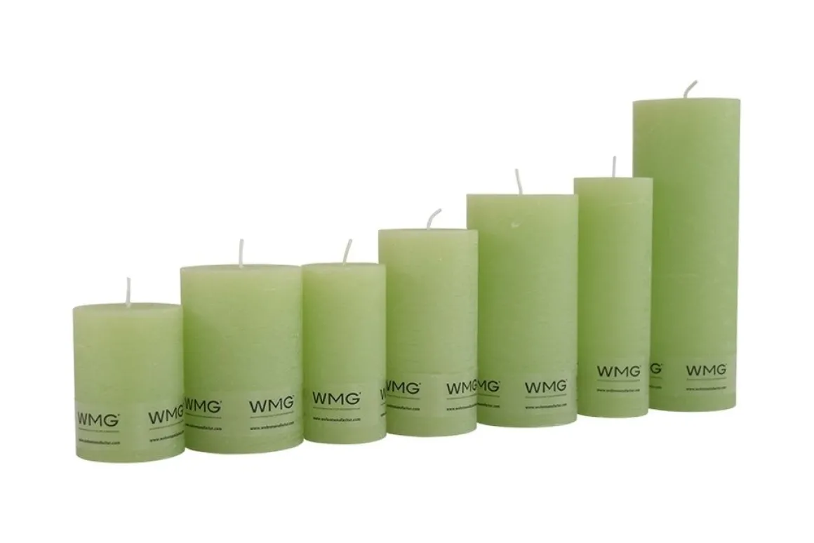 Stumpenkerze Rustic hellgrün, Wachskerze, 60x60mm, WMG Grünberger