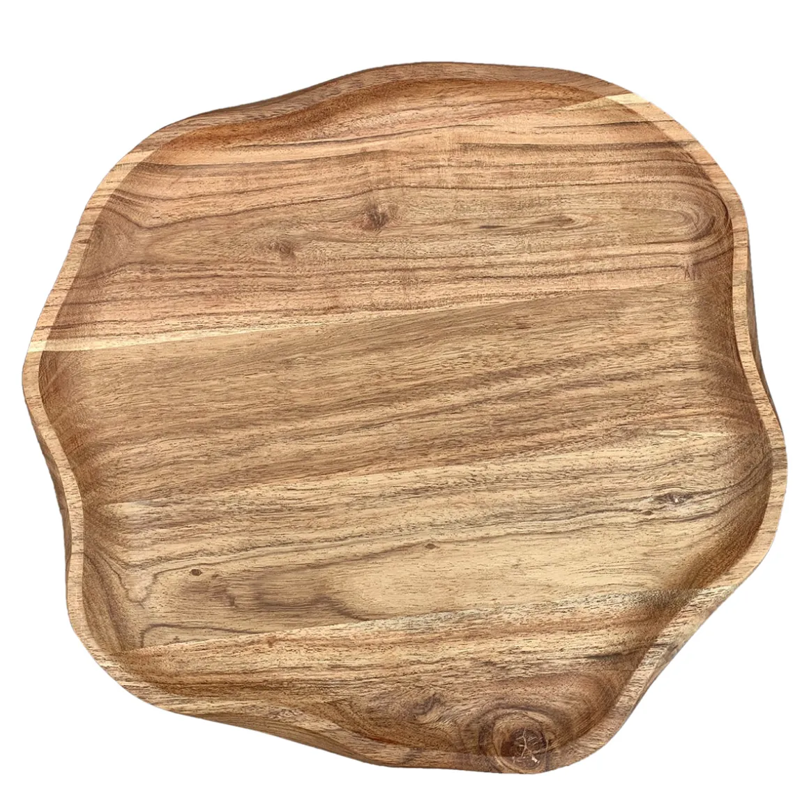 Tablett aus Naturholz, unregelmäßige Form, dekorative Holzschale, 33x33x2,5cm