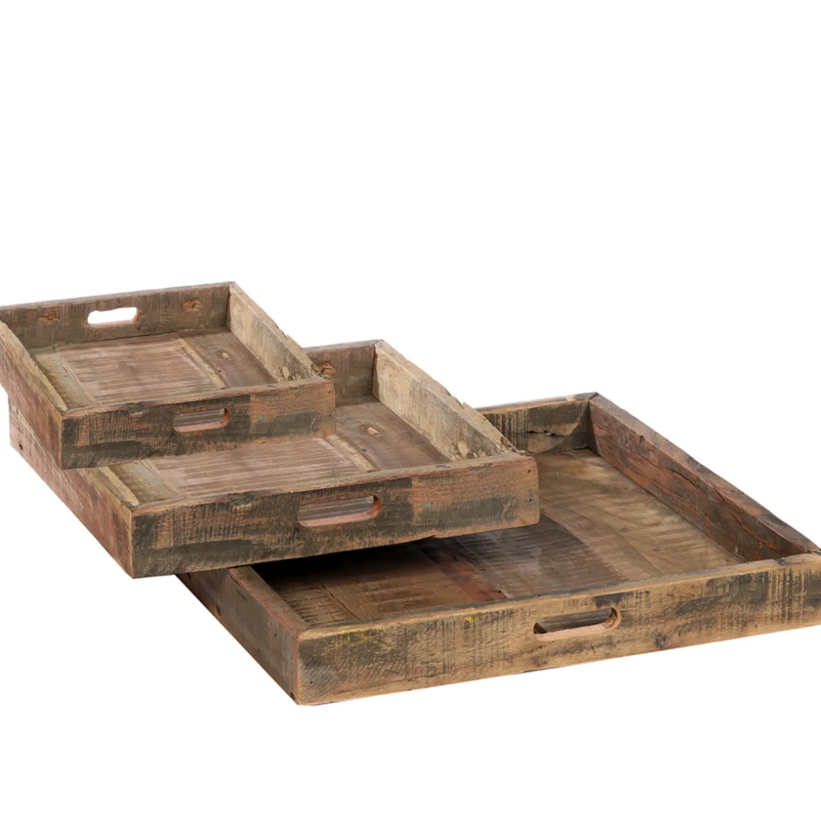 Tablett aus Altholz, rustikales Holztablett mit Griffe , 66x66cm, WMG Grünberger