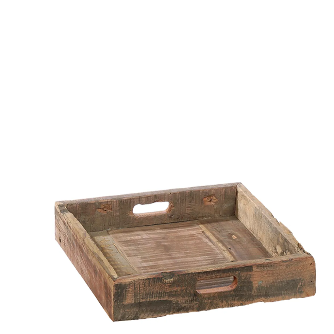 Tablett aus Altholz, rustikales Holztablett mit Griffe, 38x38cm, WMG Grünberger