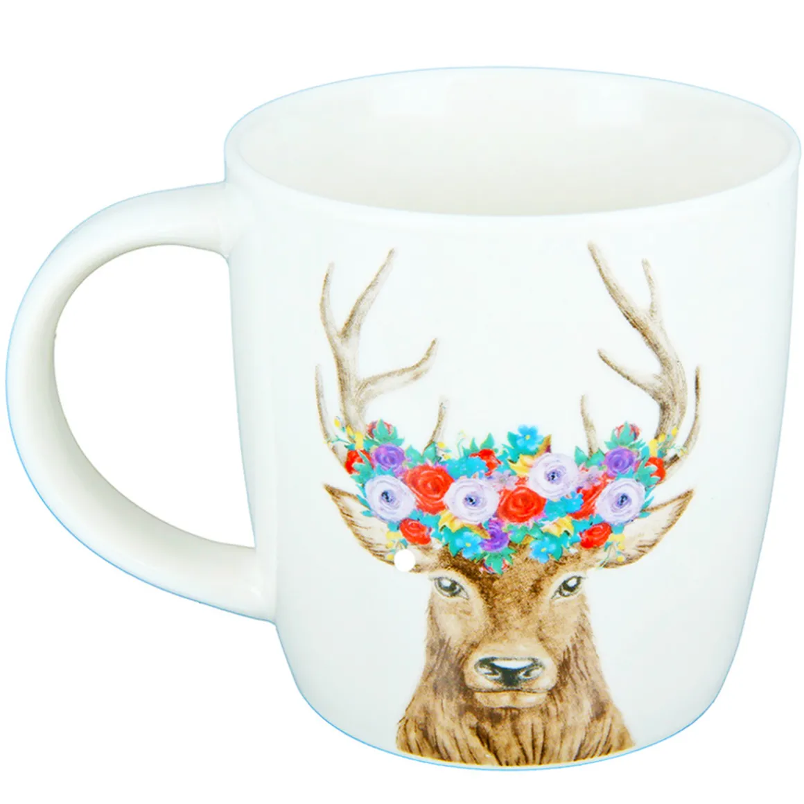 Tasse Hirsch mit Blumen, Henkelbecher mit Hirschkopf und Blumenkranz, Porzellantasse, 380ml, Gilde Handwerk