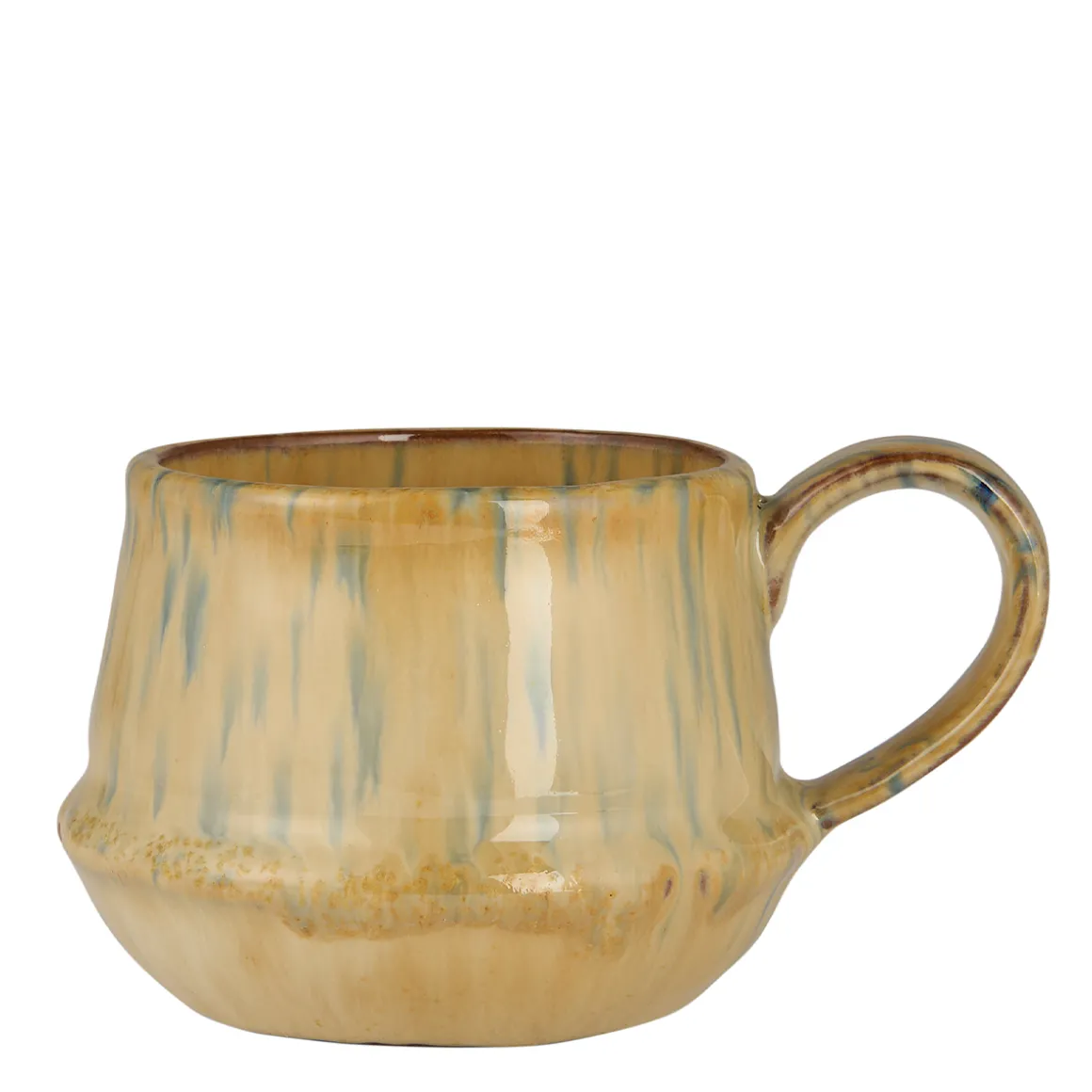 Tasse Kalmar mit Henkel mustard mit blauen Streifen, rustikale Steingut-Tasse, Ib Laursen