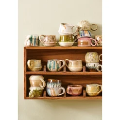 Tasse Kalmar mit Henkel mustard mit blauen Streifen, rustikale Steingut-Tasse, Ib Laursen