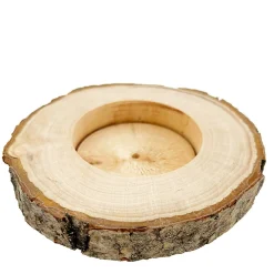 Teelichthalter Naturholz, Holzscheibe mit Rinde, Aussparung für Teelichte, Ø9cm