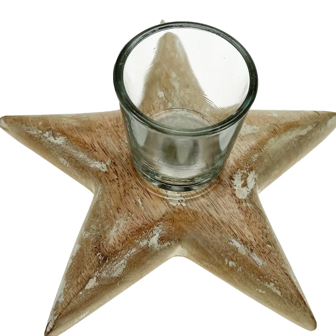 Teelichthalter Stern used look natur/weiß 18cm