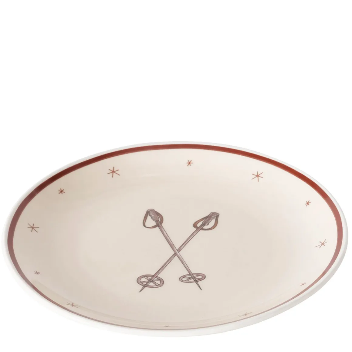 Teller Mountains Skistöcke, Keramikteller Winter, Ø21cm, Keramik, Boltze Home Collections