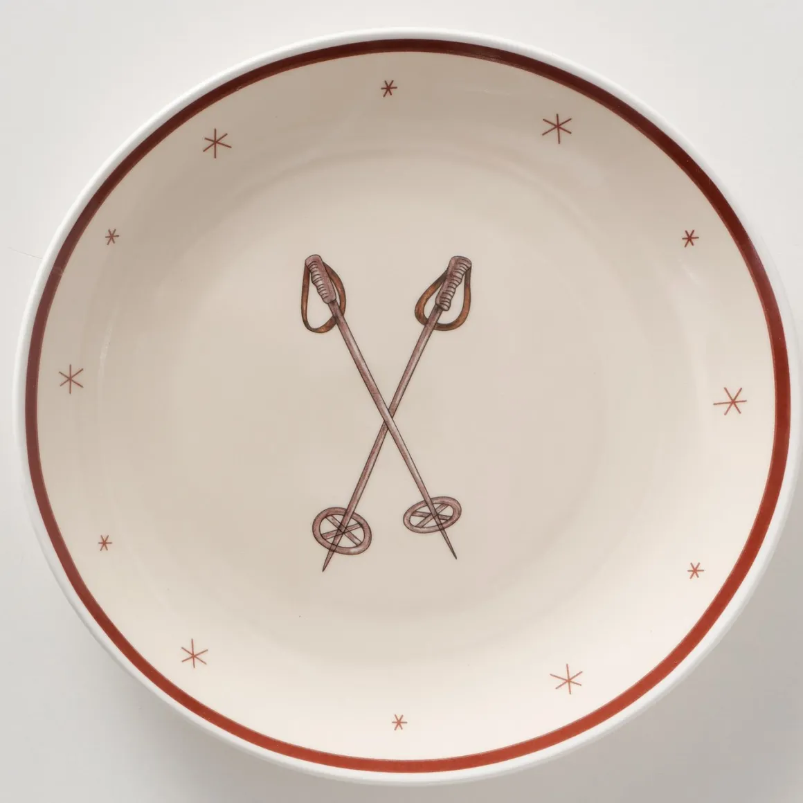 Teller Mountains Skistöcke, Keramikteller Winter, Ø21cm, Keramik, Boltze Home Collections